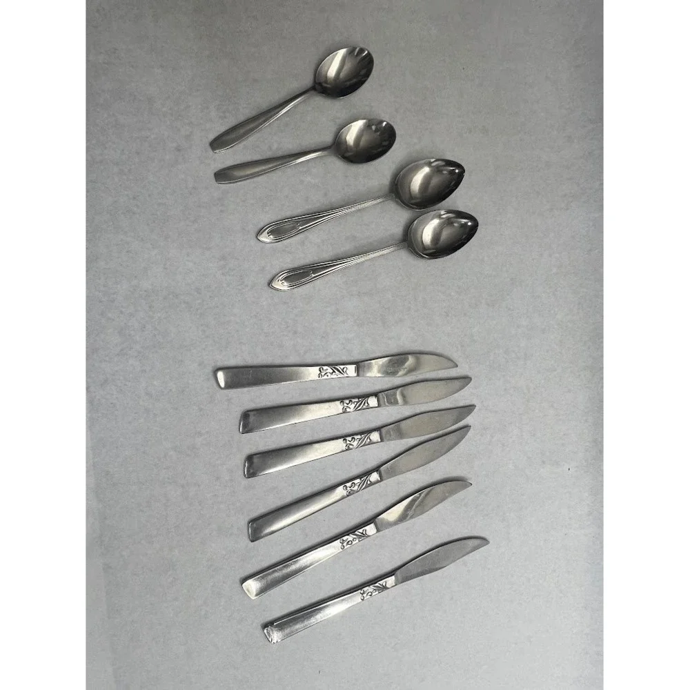 Vintage Stan Roberts & Hampshire Stainless Flatware Lot 10pc Knives Spoons Japan